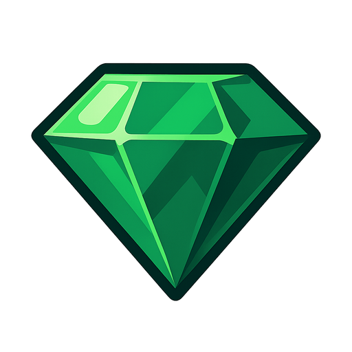 A gem, a diamond with an emerald colour.
In-Game asset.  2d.  High contrast.  No shadows