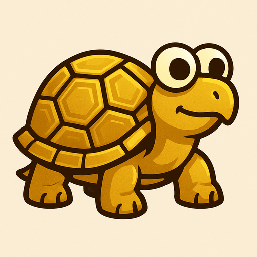 A golden land turtle with googly eyes looking to the right.
In-Game asset.  2d.  High contrast.  No shadows