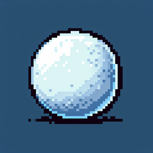 round snowball. pixelated. 8 bit. Single Game Texture. In-Game asset. 2d. Blank background. High contrast. No shadows.