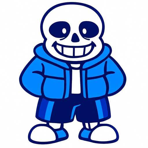 Sans de color azul.
In-Game asset.  2d.  High contrast.  No shadows