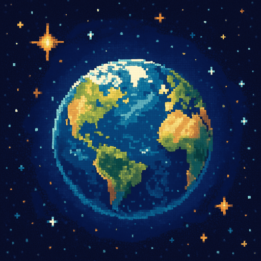 Planet Earth of the universe in Pixel Art style