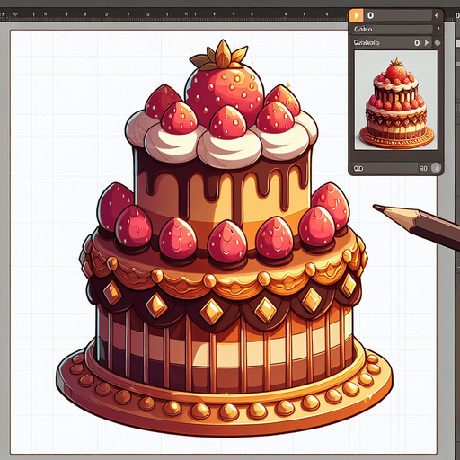 gâteau.
Single Game Texture.  In-Game asset.  2d.  Blank background.  High contrast.  No shadows