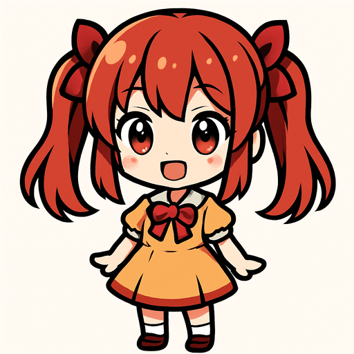 Anime kızı chibi.
In-Game asset.  2d.  High contrast.  No shadows