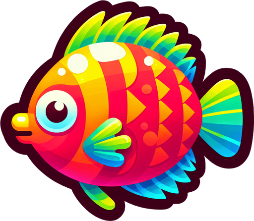 A tropical fish. Cartoon..
Single Game Texture.  In-Game asset.  2d.  Blank background.  High contrast.  No shadows