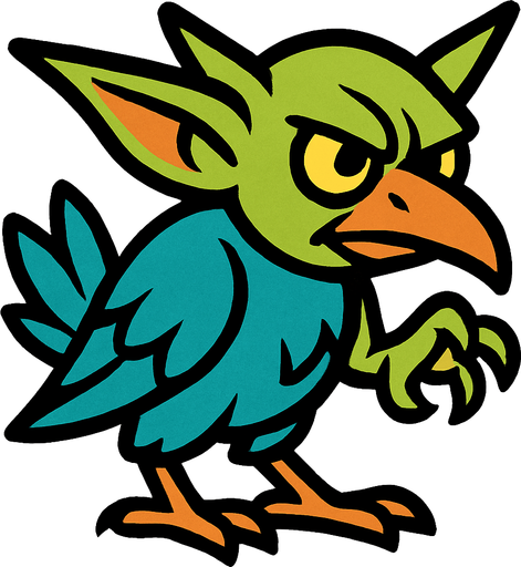 2d bird goblin.
In-Game asset.  2d.  High contrast.  No shadows
