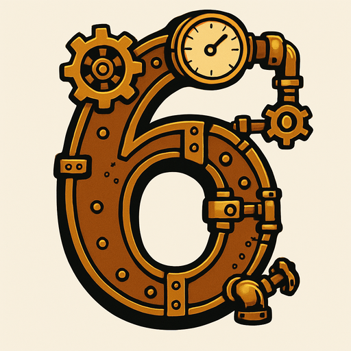 numero 6 en estilo steampunk.
In-Game asset.  2d.  High contrast.  No shadows