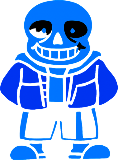 Sans de color azul.
In-Game asset.  2d.  High contrast.  No shadows