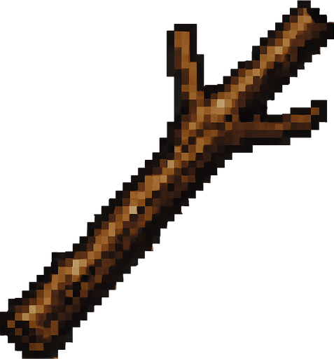 Quiero un palo o rama de color cafe, en estilo 32 bits.
In-Game asset.  2d.  High contrast.  No shadows