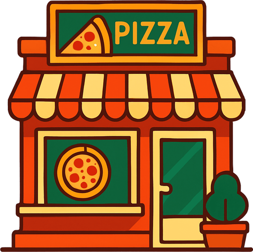 Pizza shop.
In-Game asset.  2d.  High contrast.  No shadows. 4k