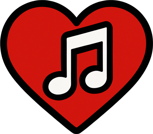 küçük bir kırmızı kalp ve içinde beyaz 🎶 notası.
In-Game asset.  2d.  High contrast.  No shadows