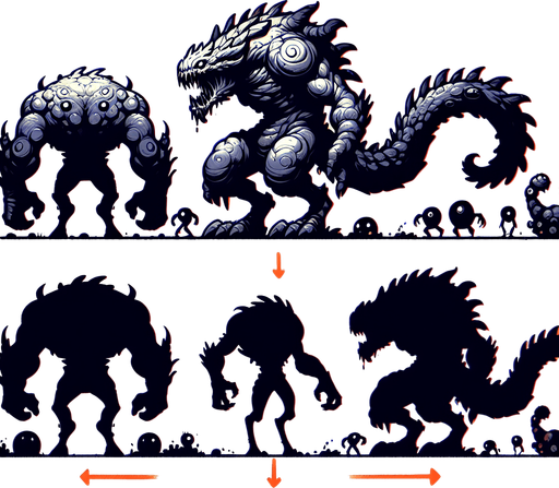 Monster.
Single Game Texture. In-Game asset. 2d. Blank background. High contrast. No shadows.