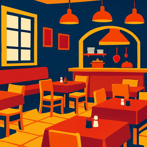 Fond d'écran restaurant.
In-Game asset.  2d.  High contrast.  No shadows