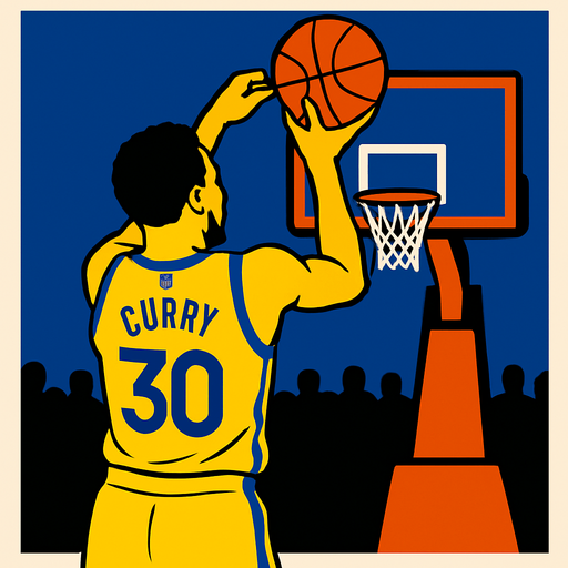 Third person view basketball player Steph curry shooting 
In-Game asset.  2d.  High contrast.  No shadows