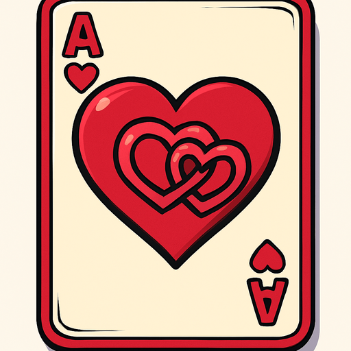 The hearts card suit symbol with two linked hearts in the center of it. Anime style..
In-Game asset.  2d.  High contrast.  No shadows