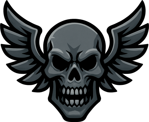 winged evil gray skull.
In-Game asset.  2d.  High contrast.  No shadows