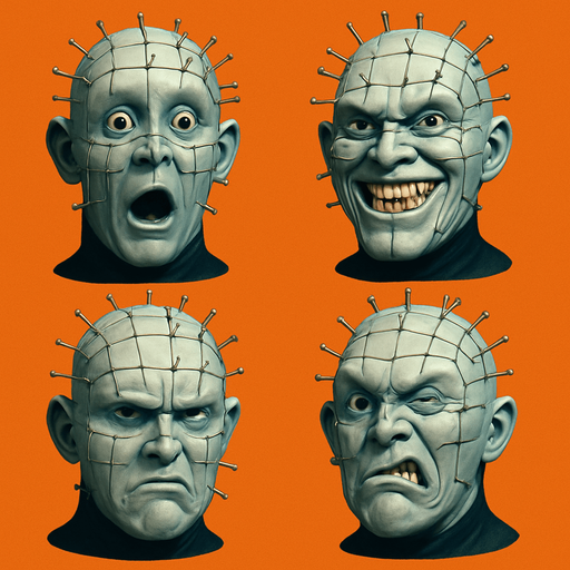 3D Scary but funny face meme "pinhead" from the movie. different faces look. only face
In-Game asset.  High contrast. 3D. No shadows. only face