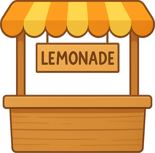 Lemonade stand. No background. Transparent background. Blank background. No shadows. 2d. In-Game asset. flat