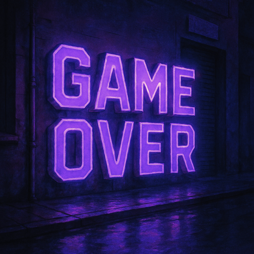 semi-realistic comic book style, moody neon lighting, lo-fi urban atmosphere, rich textures, cinematic framing, purple and blue tones, soft gradients, ambient reflections