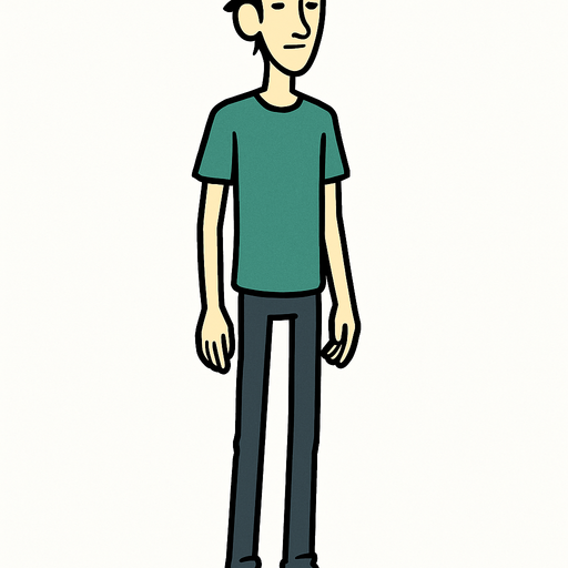 Siyah saçlı,zayıf,uzun boylu bir erkek genç.
In-Game asset.  2d.  High contrast.  No shadows