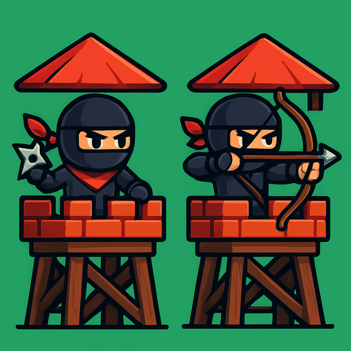 Towers have both ninjas assets one have star and one have bow. HD colors.
In-Game asset.  2d.  High contrast.  No shadows