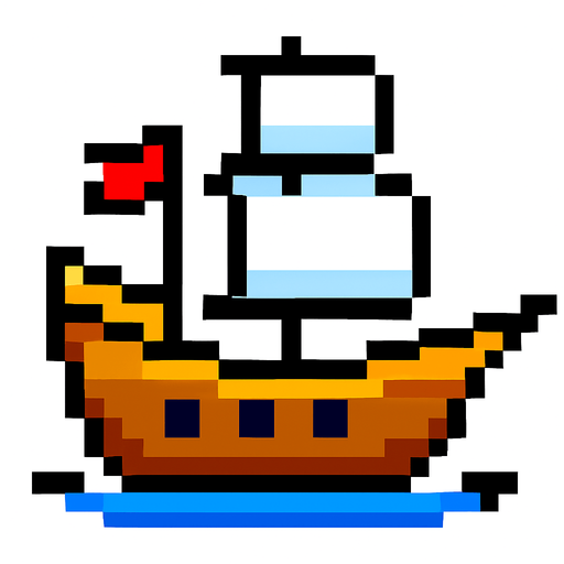 barco de pixeles.
In-Game asset.  2d.  High contrast.  No shadows
