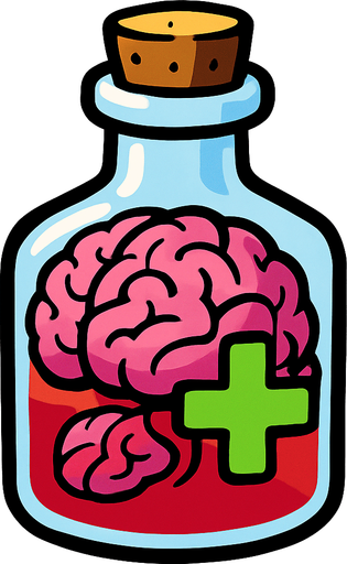 2D. Brain illustrated healing potion..
In-Game asset.  2d.  High contrast.  No shadows
