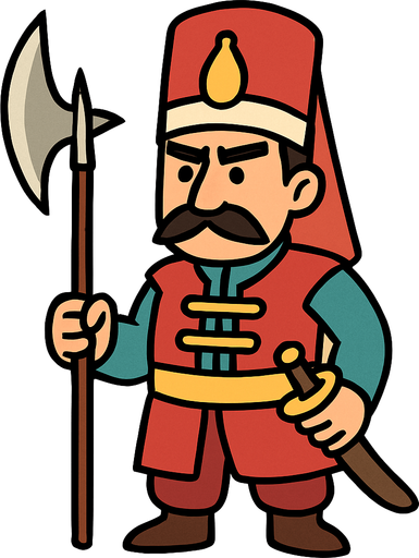 Animasyon çizgi dizi tarzında yeniçeri.
In-Game asset.  2d.  High contrast.  No shadows