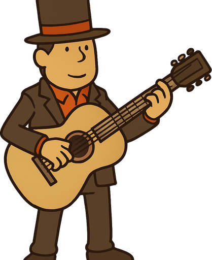 Gutair professor Layton game style.
In-Game asset.  2d.  High contrast.  No shadows