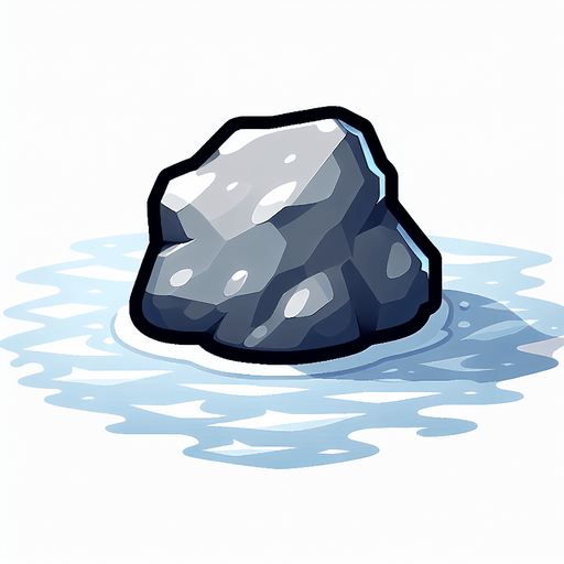 Rock in water.
Single Game Texture.  In-Game asset.  2d.  Blank background.  High contrast.  No shadows