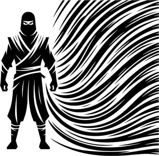 Create a series of curved, tapered lines that originate from the ninja's body and extend outward in the direction of movement. The lines should vary in length and thickness, with a sense of energy and dynamism..
Single Game Texture. In-Game asset. 2d. Blank background. High contrast. No shadows.