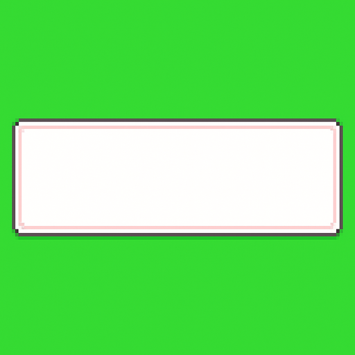 Diseña exclusivamente un cuadro de diálogo de color blanco de 2048 x 684 píxeles y esquinas en ángulo recto, evocando la estética romántica y juvenil de una novela ligera escolar, todo en estilo pixel art. No debe incluir ninguna otra funcionalidad. Detrás hay un fondo de color verde croma.