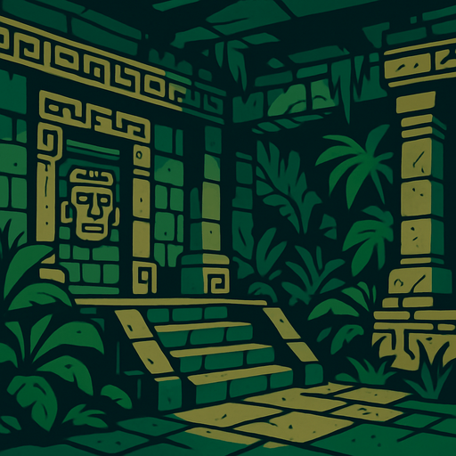 The background for the inside of an ancient jungle temple.
In-Game asset.  2d.  High contrast.  No shadows