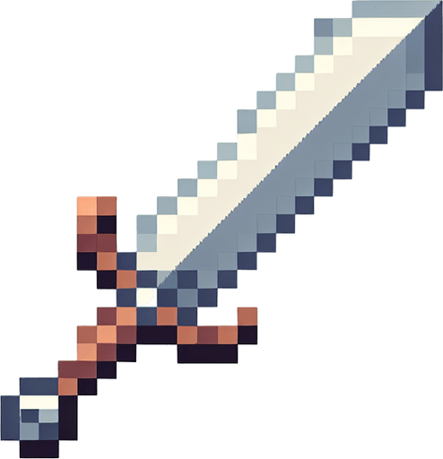 sword pixelated.
Single Game Texture. In-Game asset. 2d. Blank background. High contrast. No shadows. Indie style, low resolution