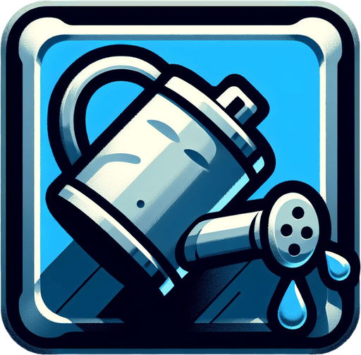watering can button.
Single Game Texture.  In-Game asset.  2d.  Blank background.  High contrast.  No shadows
