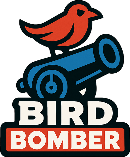 En el logo estera el texto de bird bomber abajo estara un cañon y arriba un pajaro.
In-Game asset.  High contrast.  No shadows