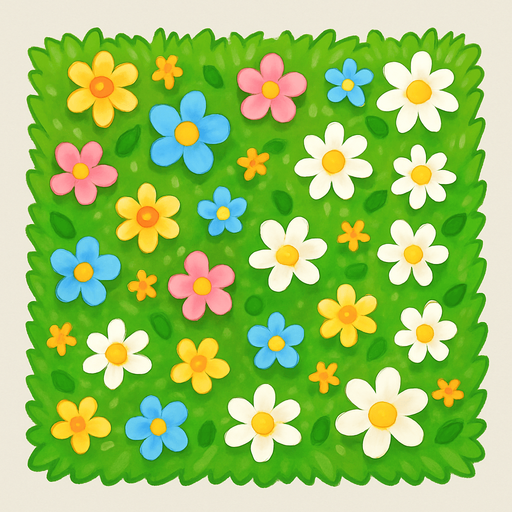 Cuadrado de cesped con flores visto desde arriba.
In-Game asset.  No shadows