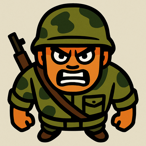 Yukardan bakış asker ve yüz ekle sinirli.
In-Game asset.  2d.  High contrast.  No shadows