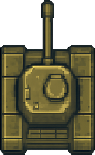 a tank from a top down view in realistic 16bit 90s retro game style. the tank should have its bazooka point straight forward, it should be seen from above so no wheels should be seen. No background. Transparent background. Blank background. No shadows. 2d. In-Game asset. flat