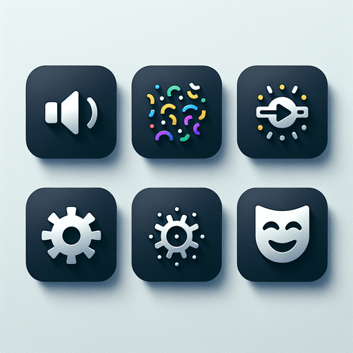 Collection of high definition modern rounded squares buttons.
icons : speaker; confettis;  settings (cog), smilling theater mask
Simple backgrounds. 
Few colours.