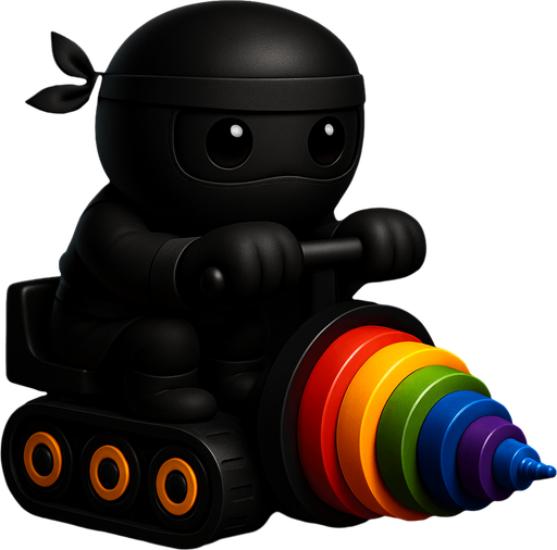 Same image of ninja with dig machine but with different colors. HD colors. black ninja