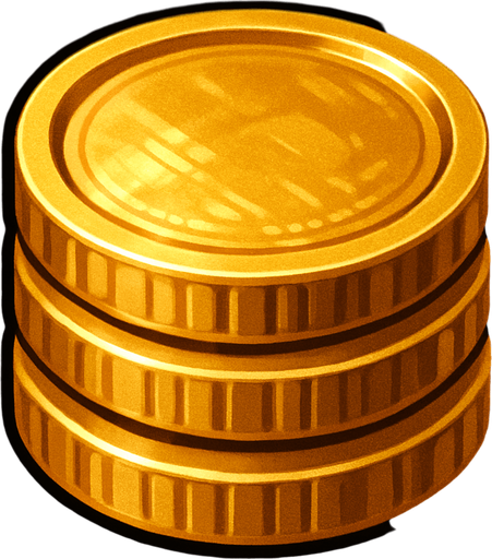 Crea un icono de oro que represente el recurso monetario. Debe ser una pila de monedas de oro brillante o un lingote de oro, visto directamente desde arriba. La superficie superior debe mostrar un brillo metálico y detalles que simulen el relieve de monedas o la textura pulida de un lingote..
In-Game asset.  2d.  High contrast.  No shadows