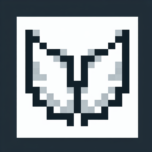 An icon of white wings. Pixel art..
Single Game Texture.  In-Game asset.  2d.  Blank background.  High contrast.  No shadows