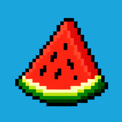 Make me a pixel watermelon but one piece.
In-Game asset.  2d.  High contrast.  No shadows