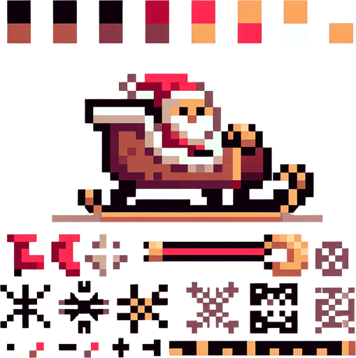 santa sled. Single Game Texture. In-Game asset. 2d. Blank background. High contrast. No shadows. pixelated. 8 bit