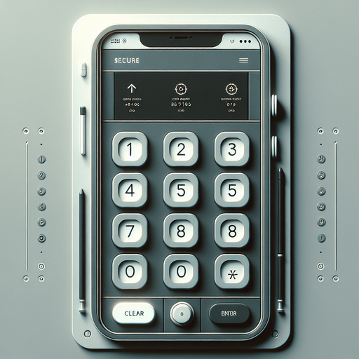 A clean and minimalistic mobile app interface for cracking a digital safe, designed with modern web design best practices. The centerpiece of the screen is a 3x4 grid with 12 square buttons, evenly spaced and aligned, resembling a secure keypad. Each button has a flat, modern design with sharp edges, soft shadows, and bold numbers (0-9) along with 'Clear' and 'Enter' buttons on the bottom row.

Above the keypad, there is a rectangular display screen where entered digits appear, styled with a dark background and crisp, glowing white text to evoke a secure, high-tech feel. The interface includes subtle visual cues of a safe-cracking theme, such as a faint metallic texture in the background or a subtle outline of a safe door around the display.

The overall layout is intuitive and professional, using a neutral color palette with subtle accents like light grey buttons and soft hover or press effects. The design is uncluttered and functional, balancing simplicity with a sleek aesthetic that.
Single Game Texture. In-Game asset. 2d. Blank background. High contrast. No shadows.