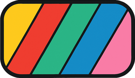 Crea un rectángulo para asset de botón. Debe ser: color amarillo, rojo, verde, azul, gris, rosa dispuestos en forma diagonal irregular por el rectángulo.
Los colores deben ser planos, y los bordes redondeados.
In-Game asset.  2d.  High contrast.  No shadows. anime. simple