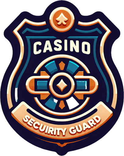 Cassino security guard badge. Single Game Texture. In-Game asset. 2d. Blank background. High contrast. No shadows.