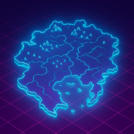 Top down isometric anime region neon map grid hologram