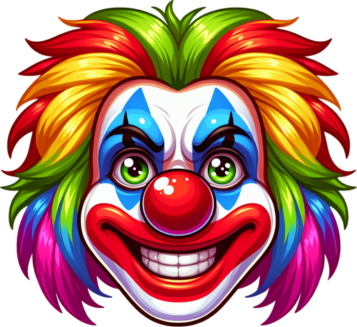 clown face.
Single Game Texture.  In-Game asset.  2d.  Blank background.  High contrast.  No shadows