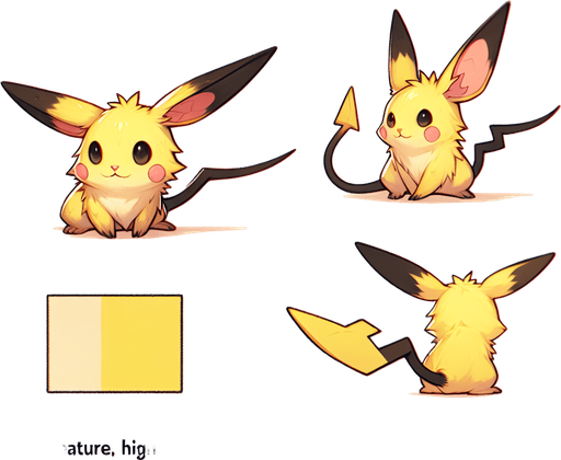 Generate an image of a pikachu  from Pokémon.
Single Game Texture. In-Game asset. 2d. Blank background. High contrast. No shadows.